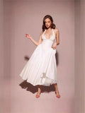 2025 Spring And Summer French Name Deep V-Neck Sexy Hanging Neck Tie Splicing Pressure Folded Waist Thin Sweet Dress