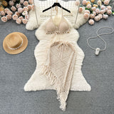 Ins Holiday Suit Women's Design Bikini Hanging Neck Vest Tuxedo Skirt Knitted Two-Piece