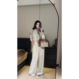 Korean 2025 Light Luxury A Complete Set Of Female White Thin Shirt Top Small Straight Tube Drag Flooring Casual Pants Set