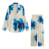 2025 Casual Fashion Set Vertical Trousers Women's Autumn Big Flower Print Shirt