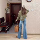 Hong Kong Style Blue High-Waisted Broad-Legged Trumpet Trumpet Jeans Women In The Fall Of 2025 Loose Thin Dipped Long Pants