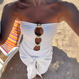 24 Summer New Metal Accessories Opening Design Bra-Smeared One-Piece