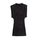 2025 Women's Beads Dress Dress Sleeveless Party With Cushioned Shoulder Mini Dress Y2K