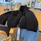 Lazy High-End Feeling Black Collar Soft Jasmine Sweater Coat Autumn And Winter New Thick Loose Knitted Shirt Top