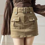 Curry Denim Short Skirt Women Spring And Summer Retro Temperament A-Word Skirt High Waist Slim Slim Skinny Ass Skirt Skirt
