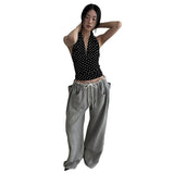 2025 Summer New Women's Dress French Wave Dot Hanging Neck Vest Women's Sports Body Straight Trousers