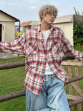Vintage Grinding Plaid Long-Sleeved Shirt Men And Women Cleanfit Handsome Couple The Same Fried Street Coat