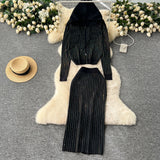 Autumn And Winter Casual Suit Female Fashion Hot Diamond Hooded Zip Open Shirt Sweater Jacket Knitted Hip Half-Dress