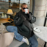 Autumn 2025 Women's Women's Women's Cozy Casual PU Lambs Solid Color Belt Jacket