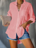 New Ladies Shirt Solid Color Large Size Casual Loose Buckle Shirt Women's Clothing