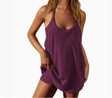 2025 Summer Solid Sleeveless Dress Fine Shoulder Strap Vest Skirt Sports Skirt Pocket