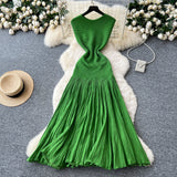 Light Luxury Famous Lady High Sense Sleeveless Knitted Dress Girl Summer Folds Splicing To Repair The Royal Sister Temperament Long