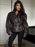Autumn/Winter 2025 Explosion Long-Sleeved Collar With Short Locomotive Jacket Leather Coat Woman