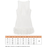 Women's Clothing Spring 2025 New Glit Decorative Feathers Spliced Long-Sleeved Mini Dress