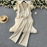 High-End Small Fragrant Wind Two Sets Of Women's Autumn And Winter Knitted Jersey Jacket Sweater Casual Trousers