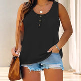 Large-Size Women's Summer Sleeveless Button Solid Color U-Neck T-Shirt Women Can Open A T-Shirt Vest