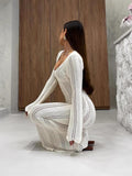 New Women's Fashion Elegant V-Neck Knitted Dress Horny Sleeves Hollowed-Braceed Long Dress