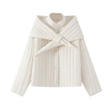 ZR Women's Clothing 2025 New Korean Version Of Susture Loose Removable Scarf Cotton Jacket Jacket