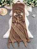 Wind Retro Long-Sleeved Dress Dress Women Summer High-End Light Extravagant Folds To The Waist Wood Ear Long Dress