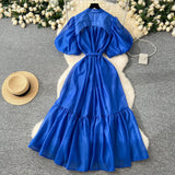 Oceanish Lantern Sleeve Strap With Waist Single Buckle Dress + Inside The Sling Dress Suit