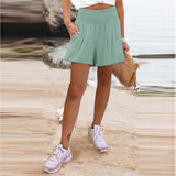 2025 Women's Hot Selling Solid Color High-Waisted Elastic Shorts Tight Waist Wide Leg Slacks