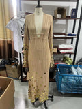Spring/Summer 2025 New Temperament V-Necked Liangs Sleeve Knitted Long Dress