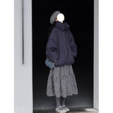 Artistic Retro Gray Flower Tart Half Skirt Girl Autumn And Winter Small Man High-Waisted A Word Umbrella Skirt Medium Long Skirt