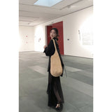 High-End Feel-Dew Back Drawstring Long-Sleeved Sunscreen Shirt Mesh Splicing Sling Long Skirt Two Sets