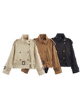 Women's 2025 New Long-Sleeved Tie With Waist-Slanted Lint Double-Dbutled Short Jacket