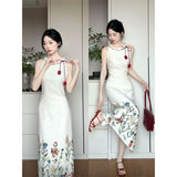 New Chinese Temperament High-End Printing Slim Thin Cheongsam Dress Women's Summer New National Style Long Dress