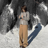 Kis Color High-Waisted Broad-Legged Casual Pants Women 2025 Autumn And Winter Small Thick Loose Straight Long Trousers