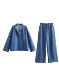 2025 Street Fashion Straight Trousers Set Women's Spring Top Denim Casual Dress