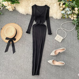 Dress Women's Autumn And Winter 2025 New Korean Version Of Simple Solid Color Long Sleeves Tight Waist Thin Knit Long Dress