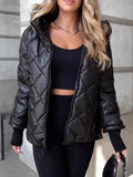 Autumn And Winter New Fashion Trend Lattice Loose Hooded Cotton Jacket