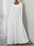 Summer New Long Dress Casual Loose Long Sleeve Solid Color Collar Dress