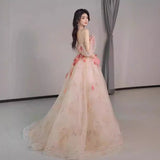 Three-Dimensional Flowers Shoulder Small Tail Dress Bridal Toast Banquet Fairy Fluffy Skirt Evening Dress Woman
