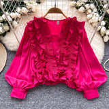 Ocean Printing Casual Set Of Women's Shawl Jacket + V Collar Bottom Knitted Shirt + Broad Leg Trousers Three Sets