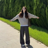 Grey Languid Feeling High Waist Broad Leg Sleet Suit Trousers Women Autumn Loose Thin Hanging Straight Trousers