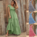 Women's Dress 2025 Sha Bohemia V-Neck High-Waisted Printed Holiday Dress Spliced With Broken Floral Dresses