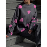 Love Embroidery Round Collar Autumn And Winter Sweater Women 2025 Loose Leisure Thick Coat Knitted Shirt