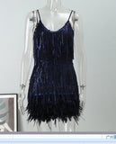 Fashion Lysing Shiny Birthday Party Feather Splicing Dress Dress Dress