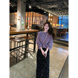 Korean Gentle Lazy Wind Purple Round Jumper Half Skirt Two Sets Of Small Loose Soft Slimy Set