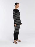 Autumn And Winter New Women's Fashion Elegant Round-Neck Dress Striped Dress Long Dress