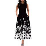 2025 Summer New Fashion Sleeveless Print Loose Round Collar Simple Temperament Dress