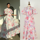 Summer Court Style High Design Feeling Heavy Industry Nail Drill Short Sleeve Single Buckle Dress + Sling