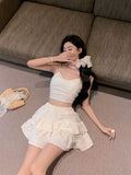 Pure-Style White Sling With Breast-Wear Vest Body Bm Half-Dress Skirt Set With Short Top Bottom Shirt Summer