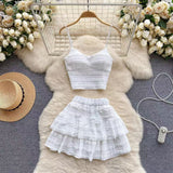 Pure-Want White Sling With Breast Vest Body Bm Half-Dress Short Skirt Two Sets With Short Top Summer
