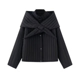 ZR Women's Clothing 2025 New Korean Version Of Susture Loose Removable Scarf Cotton Jacket Jacket