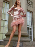 2025 Fashion Glide Feathered Long-Sleeved Ostrich Hair Dress Dress Dress Exclusively