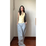 2025 Summer Sweet Spicy Age Reduction Retro Zipper Sling Sling Vest Beautiful Back Dress Hanging Lattice Broad Leg Pants